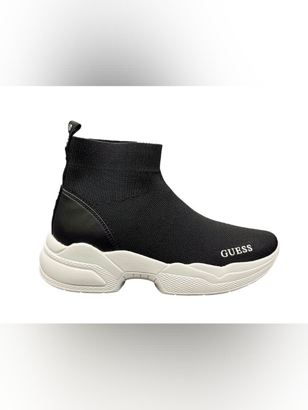 GUESS Black Knit Sock Sneaker with White Sole and Logo